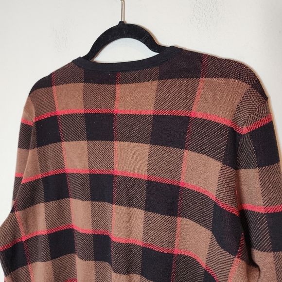 Ann Taylor Metallic Red Black Brown Plaid Button Knit Sweater Cardigan Cotton XL - Picture 10 of 16